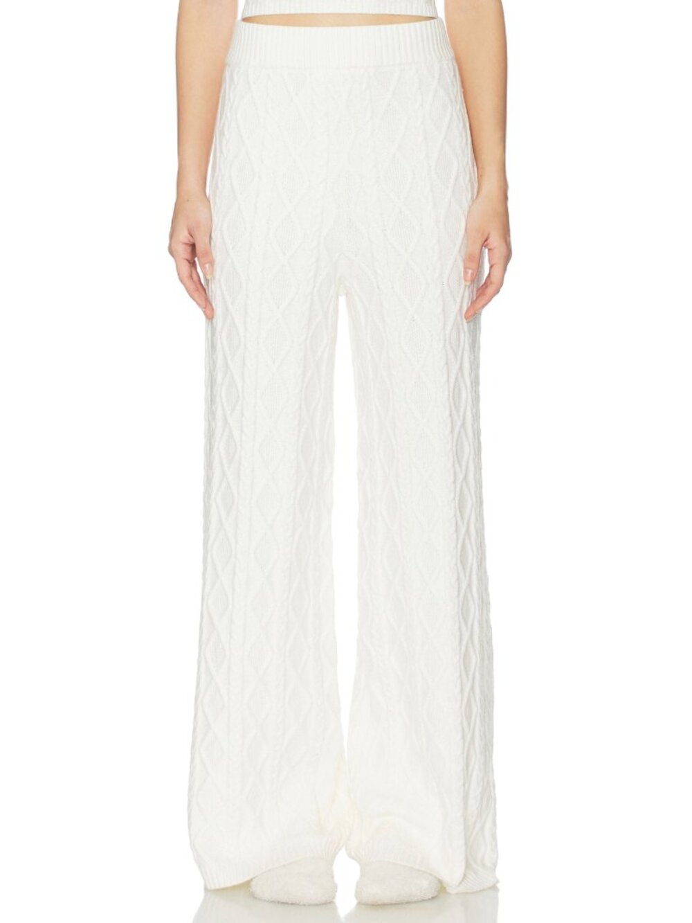 NEW SKIMS Sweater Knit Straight Leg Pant in Ivory Off White Cable Knit Flare